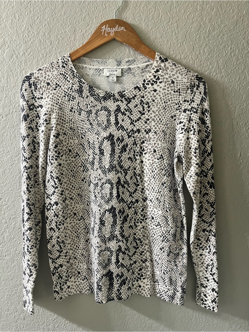 J. Crew Black and White Snake-Print Crewneck Sweater